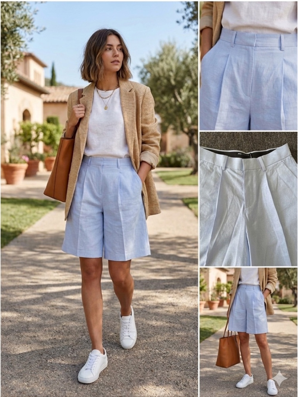 ASOS DESIGN Linen-Cotton Pleated Shorts - Light Blue  woman’s size